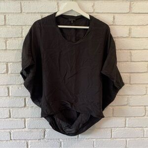 CLU Black Silk Batwing Black Blouse Shirt Top Short Sleeve 08CL2008 Size Small